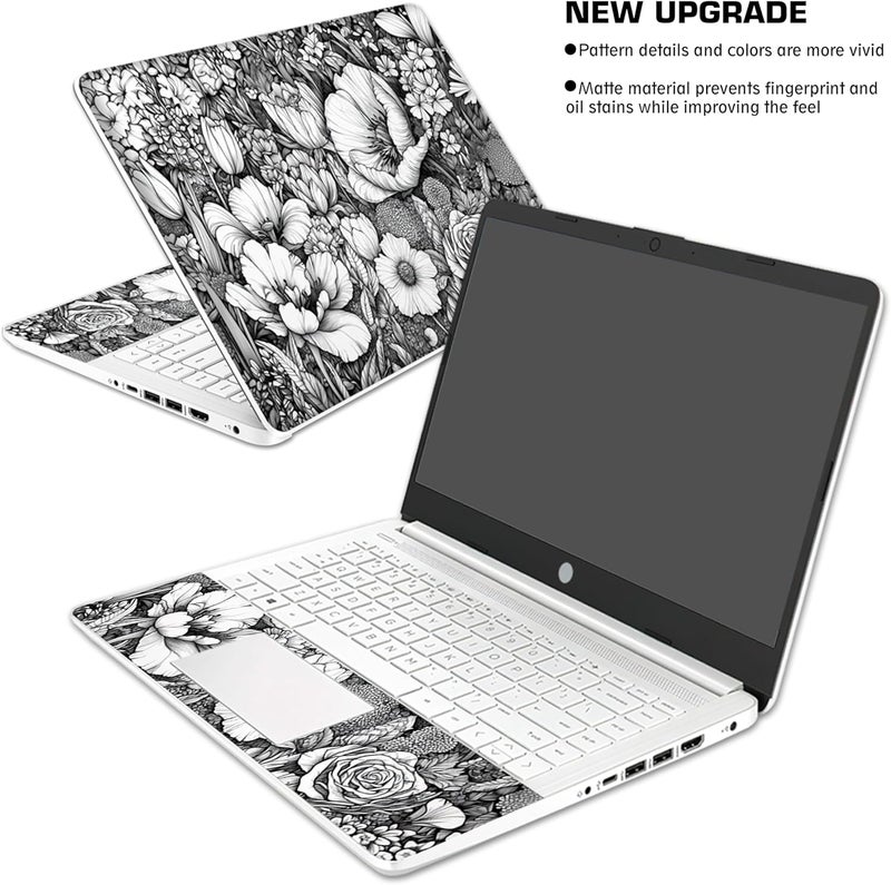 TracyArt Laptop Skin Decal HP 14" - Black White Botanical, Laptop Cover Sticker, No Cutting Required, No Bubble, Waterproof, Scratch Resistant - Including Wide Screen and Wrist Pad - Image 3